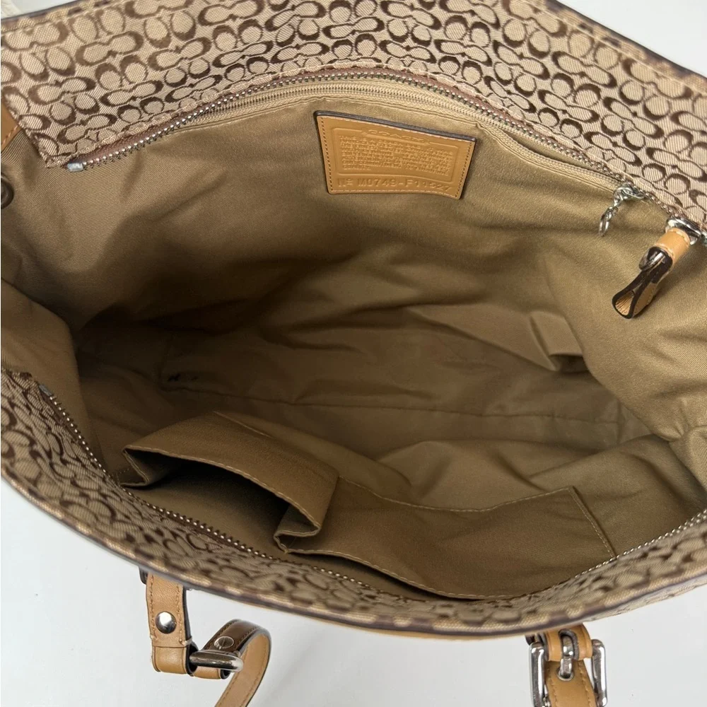 Coach Signature Brown Canvas & Tan Leather Tote Bag | Classic Logo - Picture 3 of 4